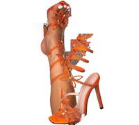 LIUHLFSR Sandali con strass estivi di grandi dimensioni a forma serpente, punta avvolta e fiocco, tacco alto, for donna Per la Festa Serale di Nozze(Orange,41)