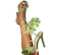 LIUHLFSR Sandali con strass estivi di grandi dimensioni a forma serpente, punta avvolta e fiocco, tacco alto, for donna Per la Festa Serale di Nozze(Green,43)