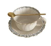 LIUHLFSR Set di piatti for tazze da caffè in ceramica 300 ml, set for e latte for tè nero pomeridiano con cucchiaio Per tutti i tipi di bevande(02)