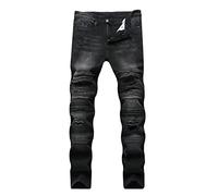 Liuhond Jeans da uomo strappati dritti con buchi Hip Hop Biker elasticizzati, Nero scuro, 44