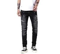 Liuhond Jeans Elasticizzati da Uomo Strappati con Fori Dritti Hip Hop Biker, Nero, 48