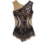 LIUHUO Artistica Ginnastica Body Nero Senza Maniche Pizzo Diamanti Ragazze Competizione Performance