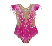LIUHUO Body da ginnastica ritmica, alla moda, comodo, in rete, rosa, elegante, con piuma, elegante, Rosa, 140 cm