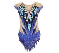 LIUHUO Body da ginnastica ritmica per ragazze blu stampato dolcevita da competizione, Viola, 140 cm