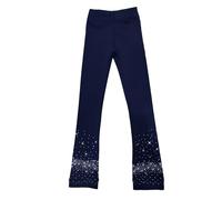 LIUHUO Pantaloni da pattinaggio su ghiaccio per ragazze e donne, neri con strass, leggings da allenamento con pile interno, Blu, XL