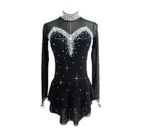LIUHUO - Vestito da Pattinaggio a Forma di Ghiaccio, da Donna, a Maniche Lunghe, con Perline - Nero - 16