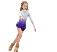 LIUHUO Vestito da pattinaggio di figura viola sfumato manica gancio per ragazze e donne competizione, Viola, 4-6 Anni