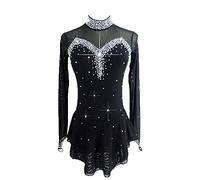 LIUHUO - Vestito da Pattinaggio per Ragazze e Donne Senza Schienale a Maniche Lunghe con Perline, Nero, S