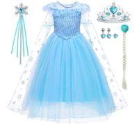 LiUiMiY Bambina Abiti da Principessa Elsa Bambini Fancy Costumes di Halloween Carnevali Vestito da Festa Mantello Lungo Blu, 134-140 (Etichetta 140)