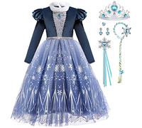 LiUiMiY Ragazze Principessa Elsa Vestito Maniche Lunghe per Travestirsi Regina Costume Fantasia Tulle per Compleanno Carnevale Natale con Accessori, 7-8 Anni (Etichetta 150)
