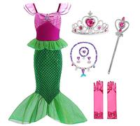 LiUiMiY Ragazze Principessa Sirenetta Ariel Costume Vestito Bambina Sirena con Accessori Compleanno Carnevale Natale, 6-7 Anni (Etichetta 140)