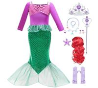 LiUiMiY Ragazze Principessa Sirenetta Ariel Costume Vestito Bambina Sirena con Accessori Compleanno Carnevale Natale, 3-4 Anni (Etichetta 110)