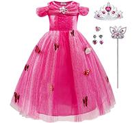 LiUiMiY Vestito Aurora Principessa Bambina Bella Addormentata Carnevale Abito Bimba Costume ragazza Farfalla Halloween Natale Festa Nuziale Rosa-B, 116-122 (Etichetta 120)