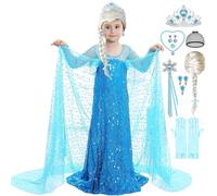 LiUiMiY Vestito Bambina Principessa Elsa Regina Abito Ragazze Blu con Accessori e Parrucca per Compleanno Carnevale Halloween