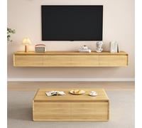 LIUJHGH Mobile TV sospeso a parete con 2 sportelli a ribalta e 2 cassetti, consolle moderna con spazio contenitore per soggiorno o camera da letto(Wood,160CM)