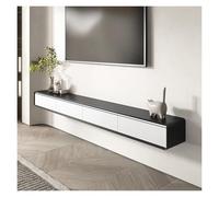 LIUJHGH Mobile TV sospeso a parete, consolle multimediale stretta in legno massello con mensola portaoggetti per spazi ridotti(Black+white,160cm)