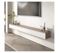 LIUJHGH Mobile TV sospeso a parete, consolle multimediale stretta in legno massello con mensola portaoggetti per spazi ridotti(Wood+white,300cm)