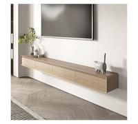LIUJHGH Mobile TV sospeso a parete, consolle multimediale stretta in legno massello con mensola portaoggetti per spazi ridotti(Wood color,160cm)