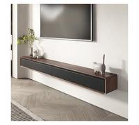 LIUJHGH Mobile TV sospeso a parete, consolle multimediale stretta in legno massello con mensola portaoggetti per spazi ridotti(Walnut+black,200cm)