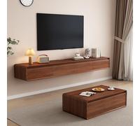 LIUJHGH Mobile TV sospeso in legno massello, console moderna sottile per soggiorno o gaming(Walnut,240CM)