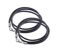 LIUJZZJ 2 Pezzi Catena di Cuoio per Collana Uomo e Donna Vera pelle liscia Chiusura in Acciaio Inossidabile Cordoncino Nero da 2 mm per Pendenti
