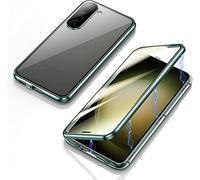 LIUKM Cover 360 per Samsung Galaxy S23,Magnetica Custodia in Vetro Temperato Trasparente Fronte Retro e Metallo Bumper,Protezione 360 Gradi Cover per Samsung Galaxy S23 Antiurto-Verde