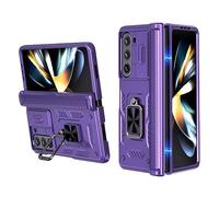 LIUKM Cover per Samsung Galaxy Z Fold 6, Custodia con Cerniera Protezione, Coperchio della Fotocamera a Scorrimento Supporto ad Anello a Ruotabile Staffa Cover per Galaxy Z Fold6 5G (Viola)