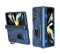 LIUKM Cover per Samsung Galaxy Z Fold 6, Custodia con Cerniera Protezione, Coperchio della Fotocamera a Scorrimento Supporto ad Anello a Ruotabile Staffa Cover per Galaxy Z Fold6 5G (Blu)