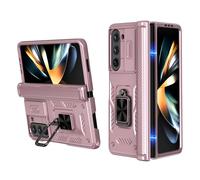 LIUKM Cover per Samsung Galaxy Z Fold 6, Custodia con Cerniera Protezione, Coperchio della Fotocamera a Scorrimento Supporto ad Anello a Ruotabile Staffa Cover per Galaxy Z Fold6 5G (Oro rosa)