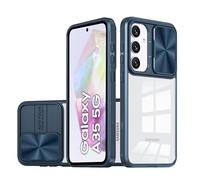 LIUKM Custodia per Samsung Galaxy A35, con Protezione per la Camera e Antiscivolo, Resistente agli Urti e ai Graffi in TPU Morbido e PC Duro Trasparente Ibrido Cover,Blu