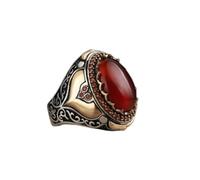 LIUL Anello Vintage Grande Ovale in Pietra di Agata Naturale per Uomo Retro intarsiato Giallo Rosso zircone Anello Formica per Le Donne Fede Nuziale Gioielli turchi