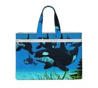 Liulannq Le balene assassine nuotano lungo le borse di tela, borse portatili per ufficio e affari, per il tempo libero, kit di studio, borse di stoccaggio, super resistenti.