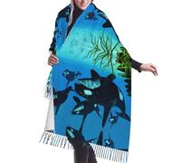 Liulannq Le balene assassine nuotano lungo lo scialle con frange simile al cashmere/sciarpa calda con frange
