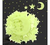 LIULINY 201 Pezzi Fluorescenti Adesive Soffitto, Stelle Adesive Fluorescenti da Parete, 3D Stelle e Luna Luminose da Parete Decorazione, per Decorazione Camera da Letto Cameretta di Ragazzi Bambine