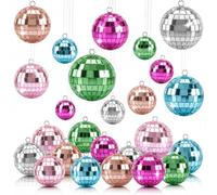 LIULINY 25 Pezzi Specchio Palle da Discoteca, Colorato Palle da Discoteca Argento Rosa Rosso Oro Blu Verde, DIY Palla a Specchio da Appendere Per Decorazioni Alberi Natale, Matrimoni, Feste Casa