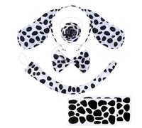 LIULINY 6 Pezzi Set Costume da Dalmata Costume Cane, Bambini e Adulti Set di Costumi da Animale Orecchie Dalmata Fascia Coda Naso Finto Papillon Adesivo, per Cani Compleanni Feste e Cosplay Halloween