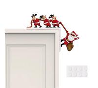LIULINY Decorazioni Natalizie per Cornici della Porta, Decorazione della Cornice Porta Natalizia in Legno, Decorazione Angolare in Alce con Babbo Natale, per Finestra Parete Decorazioni di Natale