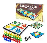 LIULINY Giochi da Tavolo 3 in 1 Gioco Include Serpenti Scale, Scacchi Aerei Scacchi con Dadi, Portatile Mini Giochis Magnetici, Giochi Tavolo Educativi per Tutta Famiglia, Ideali per Tutte Famiglie