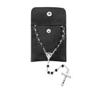 LIULINY Set da 1 Pezzo Rosario Cattolico Collana Perline, Rosario Cattolico Crocifisso Collana, Perle con Sacchetto di Velluto, per Comunione, per Battesimo, Messa, Bibbia (Nero)
