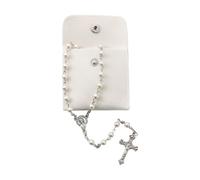 LIULINY Set da 1 Pezzo Rosario Cattolico Collana Perline, Rosario Cattolico Crocifisso Collana, Perle con Sacchetto di Velluto, per Comunione, per Battesimo, Messa, Bibbia (Bianco)