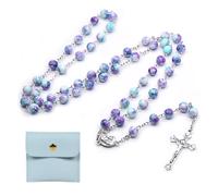 LIULINY Set da 1 Pezzo Rosario Cattolico Collana Perline, Rosario Cattolico Crocifisso Collana, Perle con Sacchetto di PU, per Comunione, per Battesimo, Messa, Bibbia (Viola)