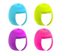 LIULIUBTY Parrucca corta a caschetto, 4 pezzi, parrucche colorate, 30,5 cm, per cosplay, con frangia piatta, per donne, bomboniere, addio al nubilato, feste in discoteca, con cuffia extra