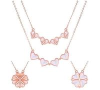 LiuliuBull 4 in 1 Lucky Double Sided Clover Collana Sterling Silver Love Heart e Four Leaf Clover Collana Pendente for Le Donne Ragazze (Color : Rose Golden)