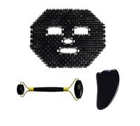 LiuliuBull Obsidian Jade Eye Mask Face Massage Roller Gouache Scraper Natural Stone Cold Therapy Face Mask Facial Massager Guasha Board (Color : Face Mask Set A)