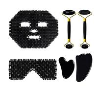 LiuliuBull Obsidian Jade Eye Mask Face Massage Roller Gouache Scraper Natural Stone Cold Therapy Face Mask Facial Massager Guasha Board (Color : Whole Set)