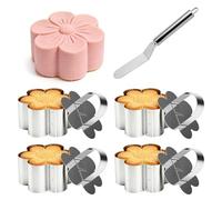 Liuliushun 4 Pz Anello per Torte, Anelli per Dolci con Coperchi, Anello per Servire in Acciaio Inox per Alimenti, cottura, dessert, mousse, pasticcini, con raschietto (a forma di fiore, 8 x 8 x 4 cm)