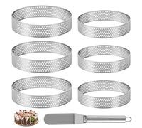Liuliushun 6 Pz Anello per Torte, 8 cm/10 cm Stampi Coppa Pasta di Acciaio Inox, Set di Anelli per Torta Rotondo, Coppapasta Tondi, Anelli per Torte Dessert Quiche Mousse DIY, con 22 cm Spatola