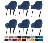 LIULIWEIFA Fodera per Sedia da Pranzo con Braccioli Elasticizzato 2/4/6/1 Pezzi Coprisedia Elegante con Schienale Velluto Poltroncina Fodera Soggiorno Copertura Sedia da Scrivania,Navy Blue,6pcs