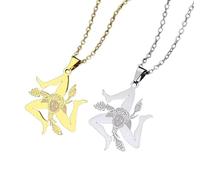 Liumarvexia 2 collane con ciondolo a forma di mappa della Sicilia, alla moda, con bandiera italiana, stile hip hop, italiano, gioielli per donne e uomini, idea regalo, 50cm, Acciaio inossidabile