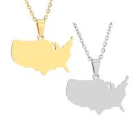Liumarvexia 2 collane con ciondolo a forma di mappa dell'America, in acciaio inox, 50 cm, catena decorativa per feste, 50cm, Acciaio inossidabile